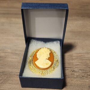 Elegant Gold Cameo Brooch